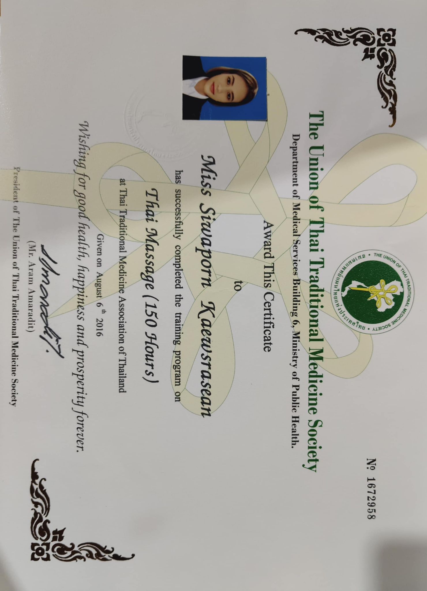 Certificado Miss Siwaporn